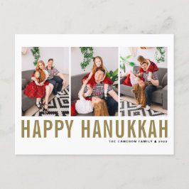 Cartão Postal De Festividades Dourada Tipografia Foto Collage Happy Hanukkah