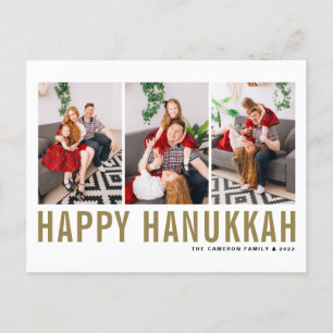 Cartão Postal De Festividades Dourada Tipografia Foto Collage Happy Hanukkah