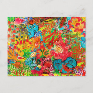 Cartão Postal De Festividades Dourado Coral Verão Tropical Oceânica Aquarela