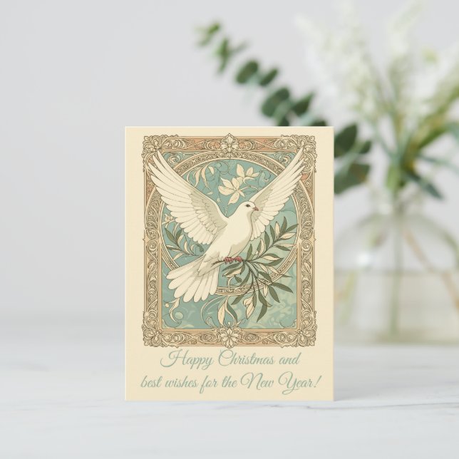 Cartão Postal De Festividades Dove With Olive Branch Christmas  (Em pé/Frente)