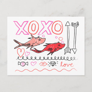 Cartão Postal De Festividades Dr. Seuss Dia dos Namorados Design XOXO