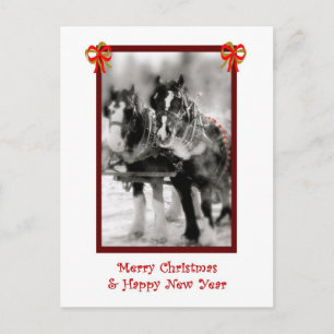 Cartão Postal De Festividades Draft Horse Team, Merry Christmas, HNY Postcard