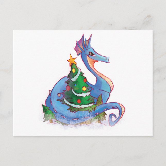 Cartão Postal De Festividades Dragão na árvore de Natal (Frente)
