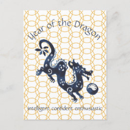 Cartão Postal De Festividades Dragão Zodíaco de Ano Novo chinês minimamente