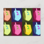 Cartão Postal De Festividades Dreidel Hanukkah Postcard<br><div class="desc">Colorful dreidel card after style. Dreidels are a symbol of knowledge. Jewish kids pretended to play dreidel during eras when learning the Torah was prohibited.</div>