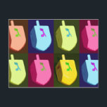 Cartão Postal De Festividades Dreidel Hanukkah Postcard<br><div class="desc">Colorful dreidel card after style. Dreidels are a symbol of knowledge. Jewish kids pretended to play dreidel during eras when learning the Torah was prohibited.</div>