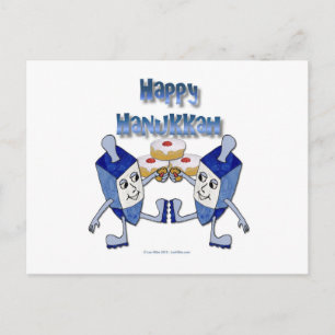 Cartão Postal De Festividades Dreidels Dançantes e Rosquinhas de Hanukkah