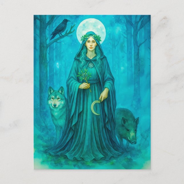 Cartão Postal De Festividades Drogas celtas com javali de lobo e raven (Frente)