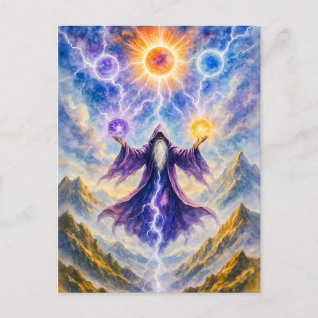 Cartão Postal De Festividades druida celta convocando potências elementares (Frente)