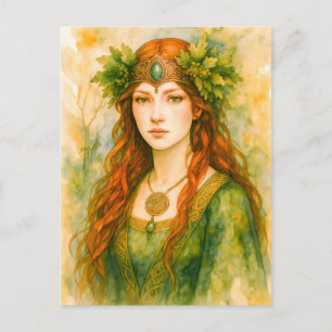 Cartão Postal De Festividades Druidesa celta com coroa de folhas de carvalho