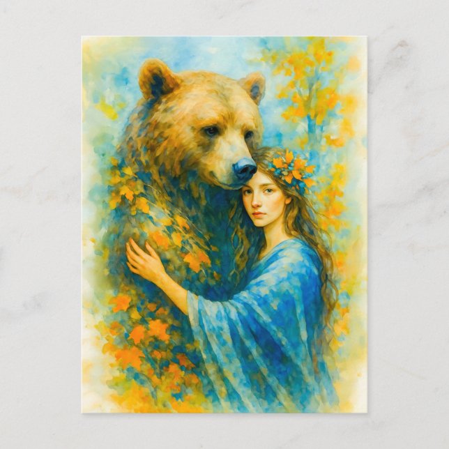Cartão Postal De Festividades Druidesa celta com urso espírito (Frente)