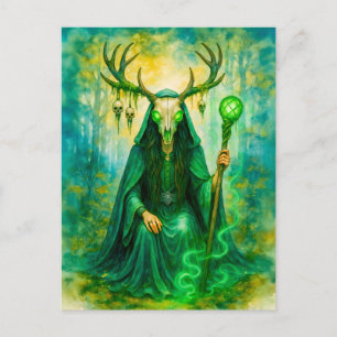 Cartão Postal De Festividades Druidesa celta misteriosa com máscara de chifre