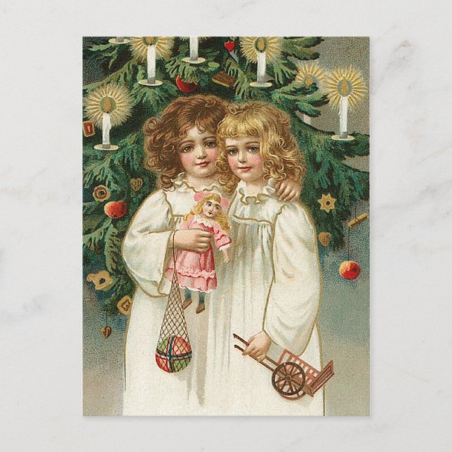 Cartão Postal De Festividades Duas Meninas Adoráveis (Frente)
