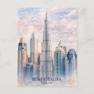 Cartão Postal De Festividades Dubai Burj Khalifa Cidade de Luxo Aquarela da Pais