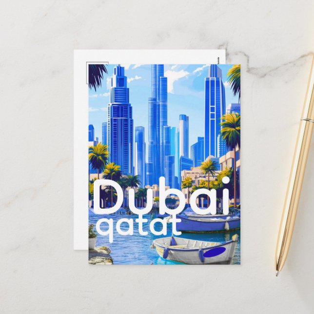 Cartão Postal De Festividades Dubai Skyline Card, Modern City Landmarks (Frente/Verso In Situ)