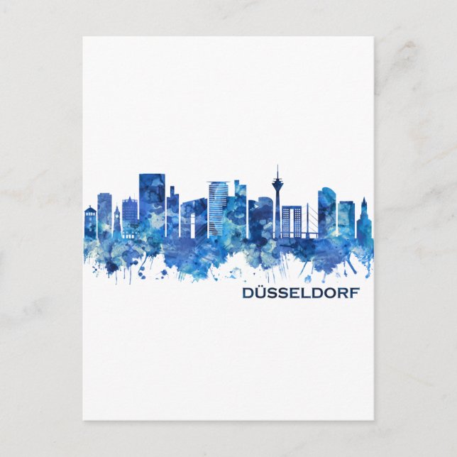 Cartão Postal De Festividades Dusseldorf Alemanha Skyline Blue (Frente)