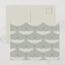 Cartão Postal De Festividades Dusty Blue Neutral Birds Swans Art Deco Monograma