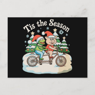 Cartão Postal De Festividades É a Temporada do Sapo de Bicicleta do Papai Noel d