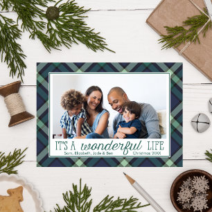 Cartão Postal De Festividades É uma vida maravilhosa Verde e Marinho Tartan Ho