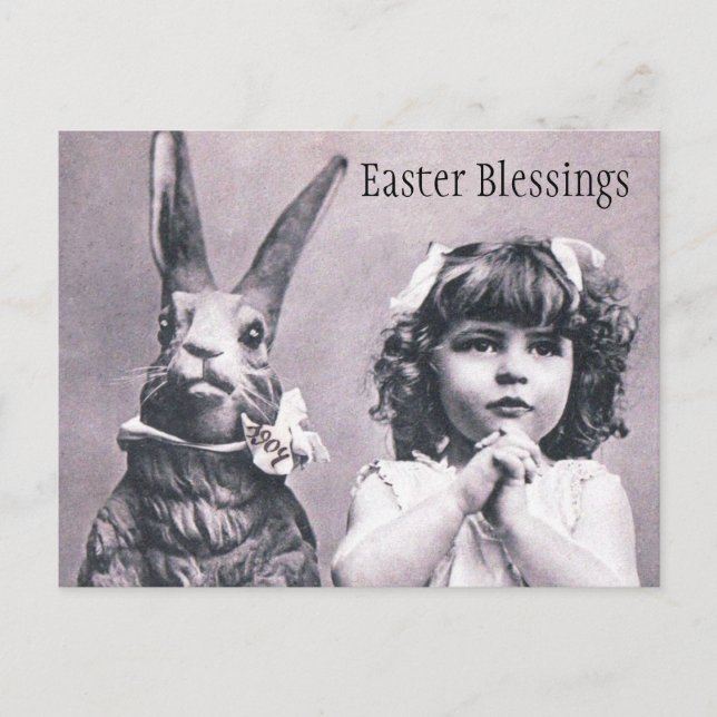 Cartão Postal De Festividades Easter Bunny Victorian Praying Girl Post Card (Frente)