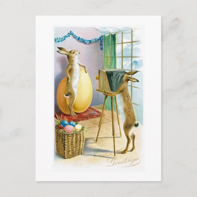Cartão Postal De Festividades Easter Bunny's Portrait Greeting Postcard (Frente)