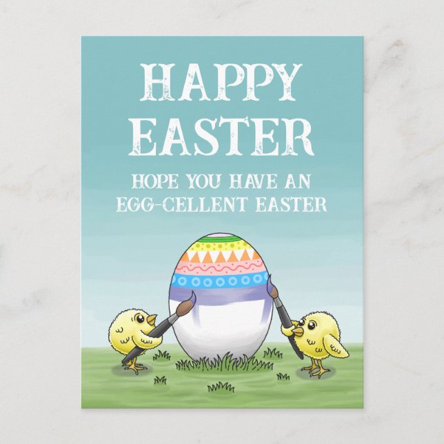 Cartão Postal De Festividades Easter egg painting chickens (Frente)