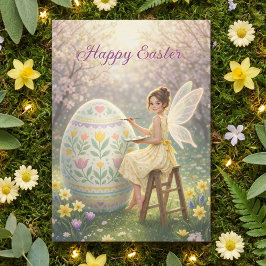 Cartão Postal De Festividades Easter Fairy Painting Egg Spring