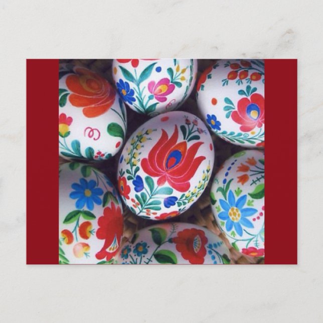 Cartão Postal De Festividades Easter Greetings Hungarian Kalocsai eggs (Frente)