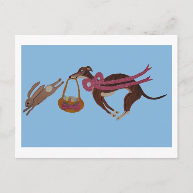 Cartão Postal De Festividades Easter Greyhound chasing bunny (Frente)