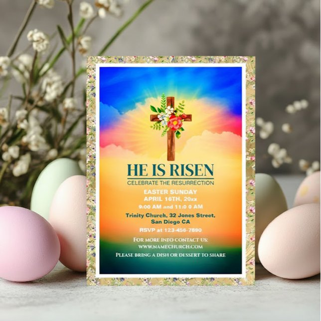 Cartão Postal De Festividades Easter He Is Risen CHURCH SERVICES Customized      (Criador carregado)