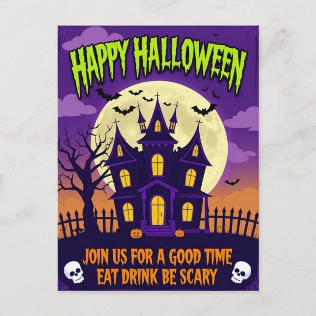 Cartão Postal De Festividades Eat Drink Be Scary Halloween Party (Frente)