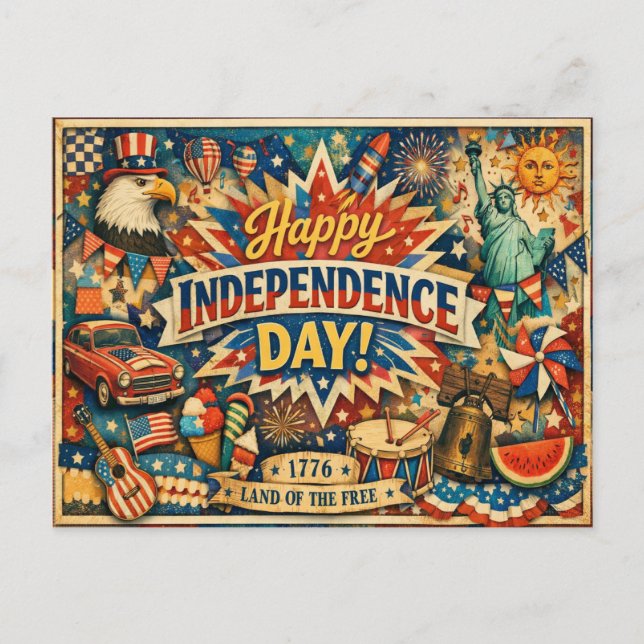 Cartão Postal De Festividades Eclectic Americana Independence Day (Frente)