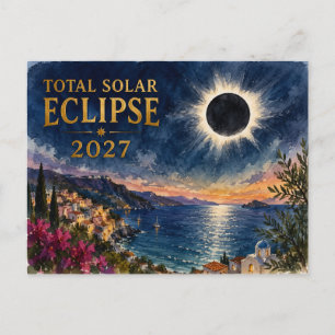 Cartão Postal De Festividades Eclipse Total do Sol 2027 Mediterrâneo