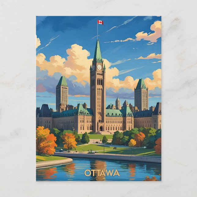 Cartão Postal De Festividades Edifício do Parlamento do Canadá em Ottawa, panora (Frente)