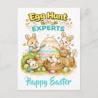 Cartão Postal De Festividades Egg Hunt ExpertsCute Watercolor Bunny Painting 