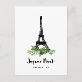 Cartão Postal De Festividades Eiffel Tower and Pine Modern Joyeux Noel