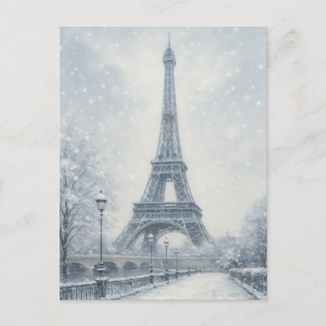 Cartão Postal De Festividades Eiffel Tower Winter Scense Paris (Frente)