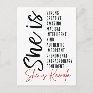 Cartão Postal De Festividades Ela é Kamala, forte e criativa e incrível int mági