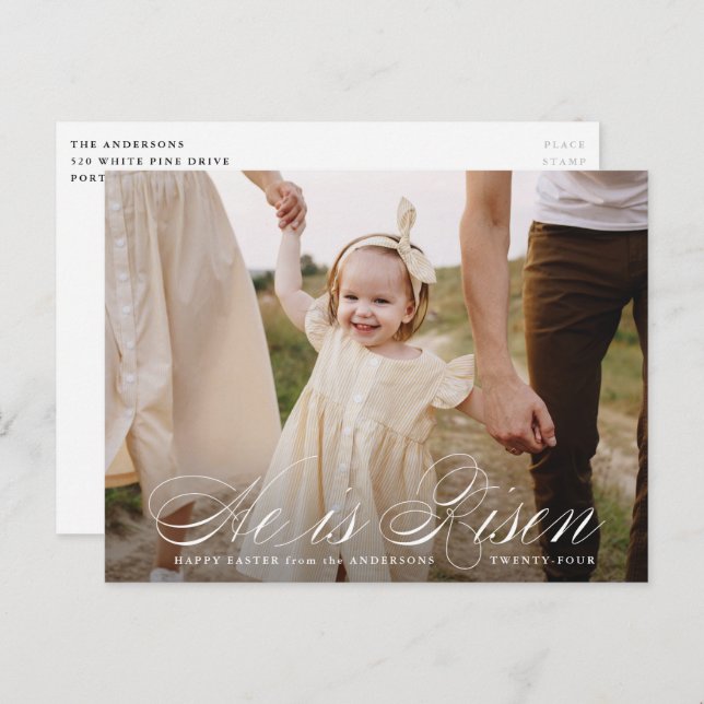 Cartão Postal De Festividades Ele é o Risen Script Páscoa Photo (Frente/Verso)