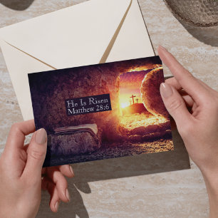 Cartão Postal De Festividades Ele Ressuscitou Três Cruzes Túmulo Vazio Páscoa