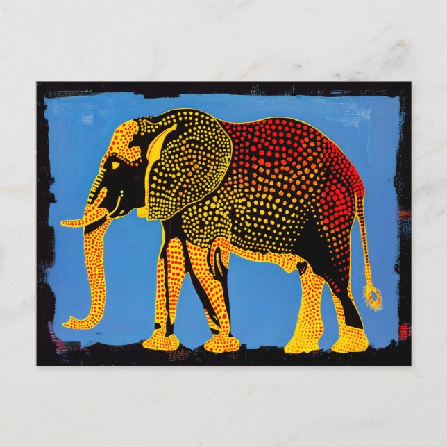Cartão Postal De Festividades Elefante Abstrato azul com pontos vermelhos (Frente)