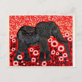 Cartão Postal De Festividades Elefante Abstrato colorida com flores vermelhas