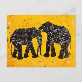 Cartão Postal De Festividades Elefante colorido com fundo amarelo