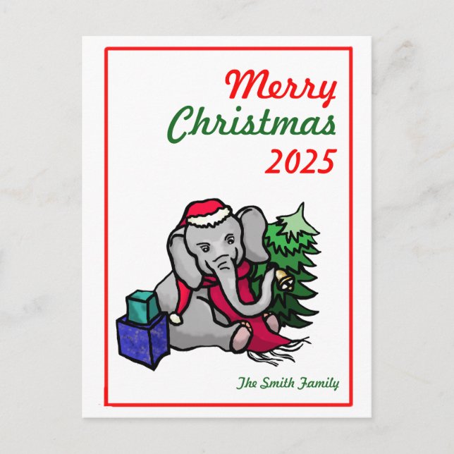 Cartão Postal De Festividades Elefante de Natal Personalizado (Frente)