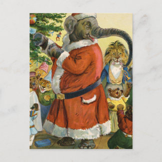 Cartão Postal De Festividades Elefante de papais noeis celebra o Natal dos Anima