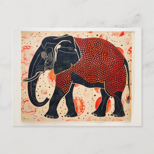 Cartão Postal De Festividades Elefante de tom duplo em fundo de creme (Frente)