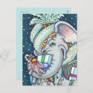 CARTÃO POSTAL DE FESTIVIDADES ELEFANTE DO NATAL, TRISTE DE PRESENTES E BOA CADEI