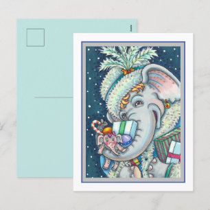 CARTÃO POSTAL DE FESTIVIDADES ELEFANTE DO NATAL, TRISTE DE PRESENTES E BOA CADEI