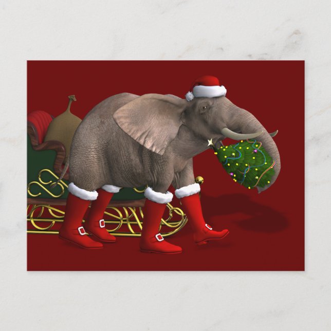 Cartão Postal De Festividades Elefante Doce do Papai Noel (Frente)
