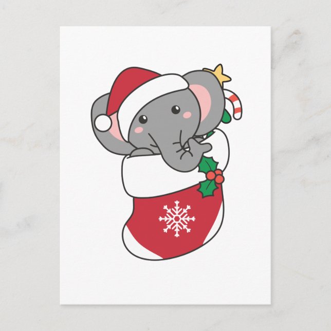 Cartão Postal De Festividades Elefante Natal Neve Inverno Animais Elefantes (Frente)